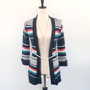 Multi-colored Knitted Button Down Cardigan w/ Belt